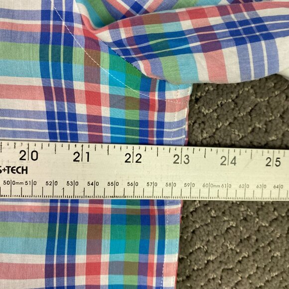J. McLaughlin Button Down Shirt Men's Large Plaid Cotton Green White Blue Red - Picture 7 of 11